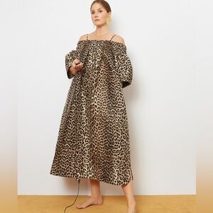 Ganni. Phantom Leopard Off the Shoulder Dress. Crispy Jacquard. SM/MED.